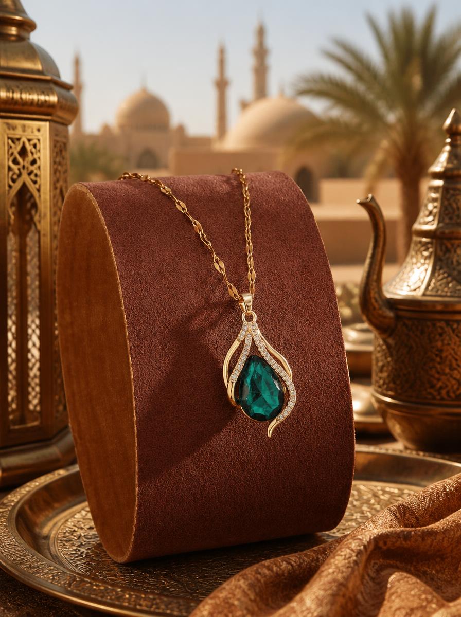 Teardrop Emerald Rhinestone Necklace