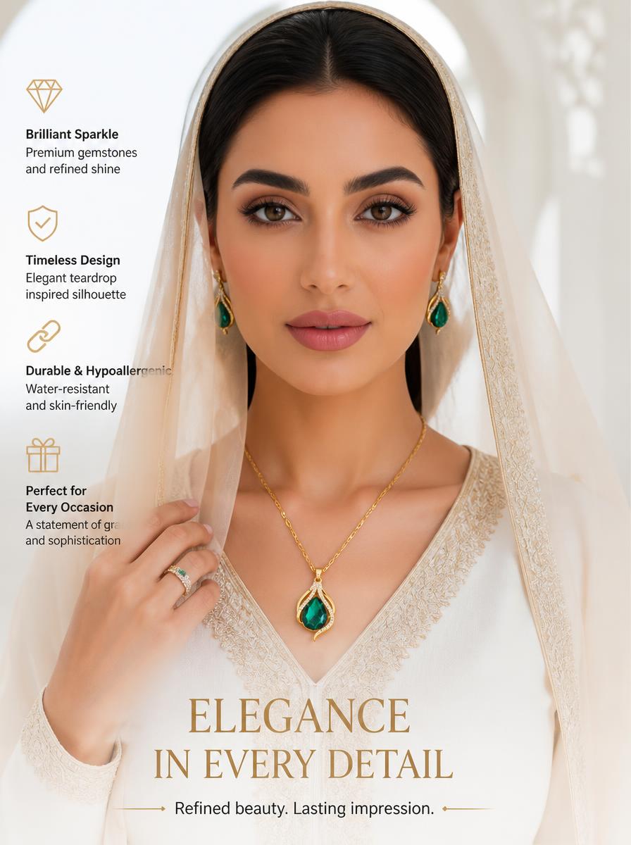 Teardrop Emerald Rhinestone Necklace