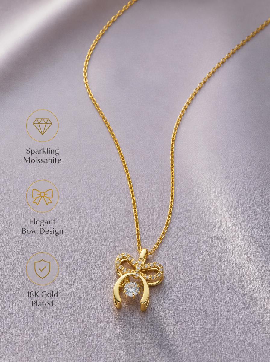 Golden Bow Charm Necklace