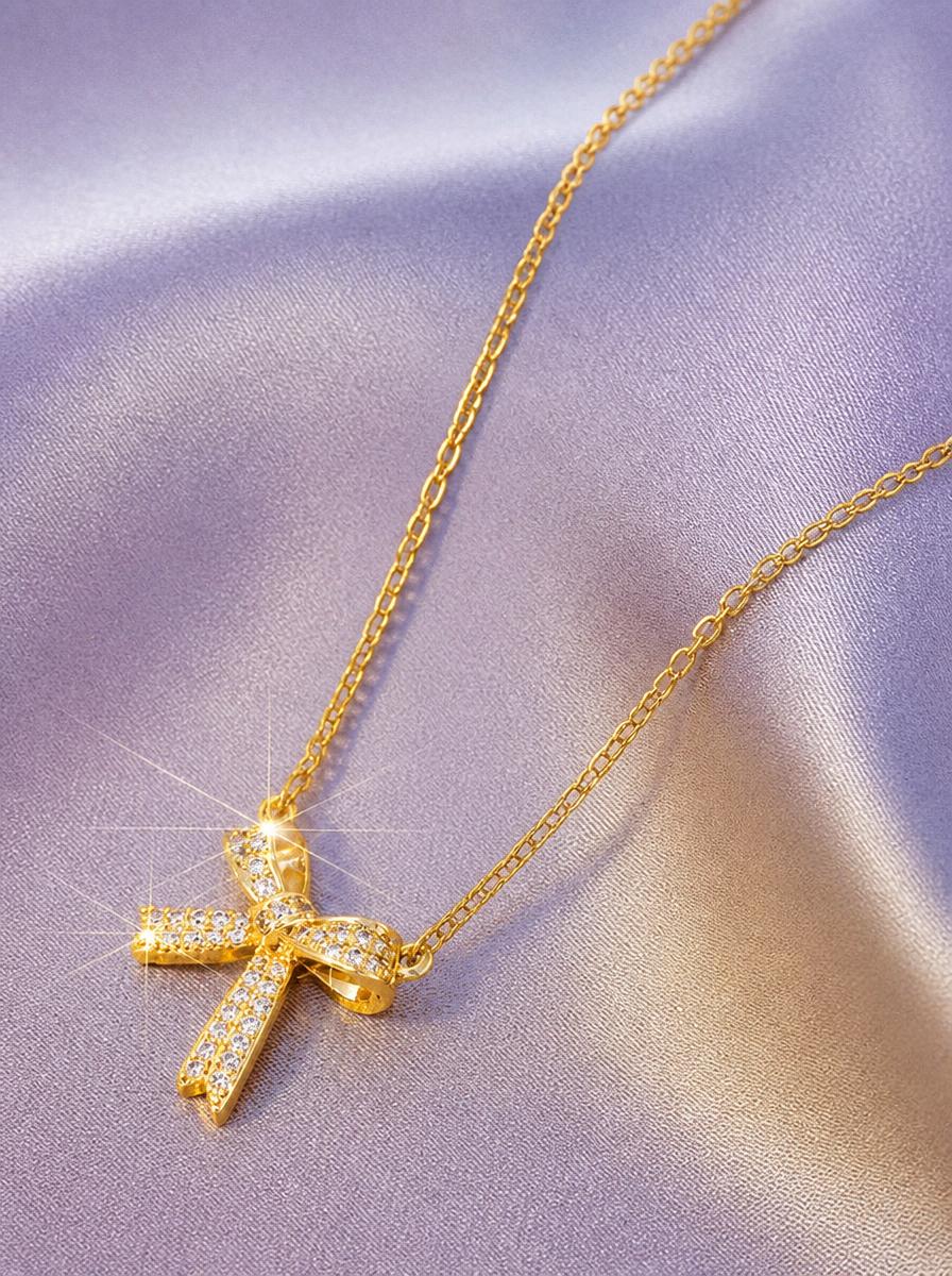 Rhinestone Bow Necklace