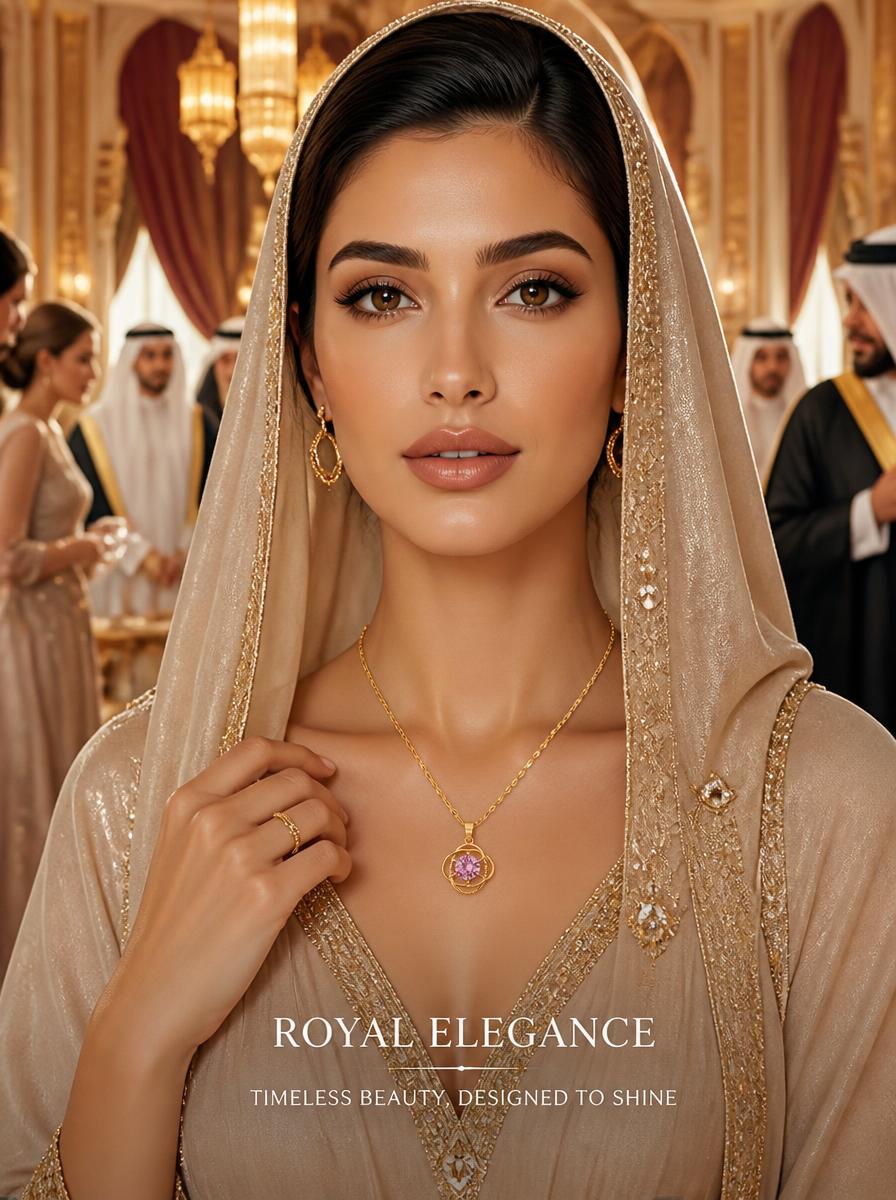 Golden Intertwined Pink Crystal Pendant Necklace