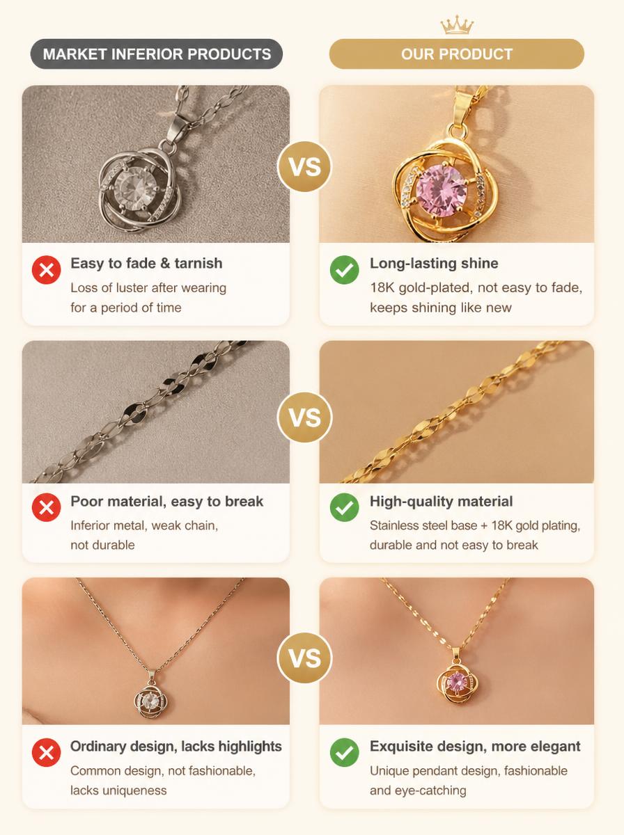 Golden Intertwined Pink Crystal Pendant Necklace