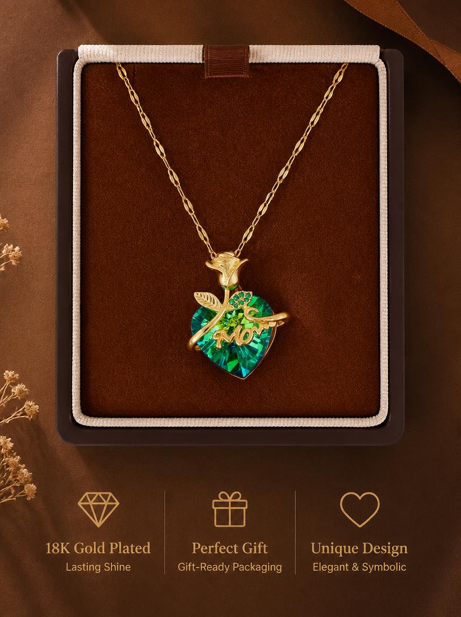 Emerald Green Heart Necklace with Rose Accent