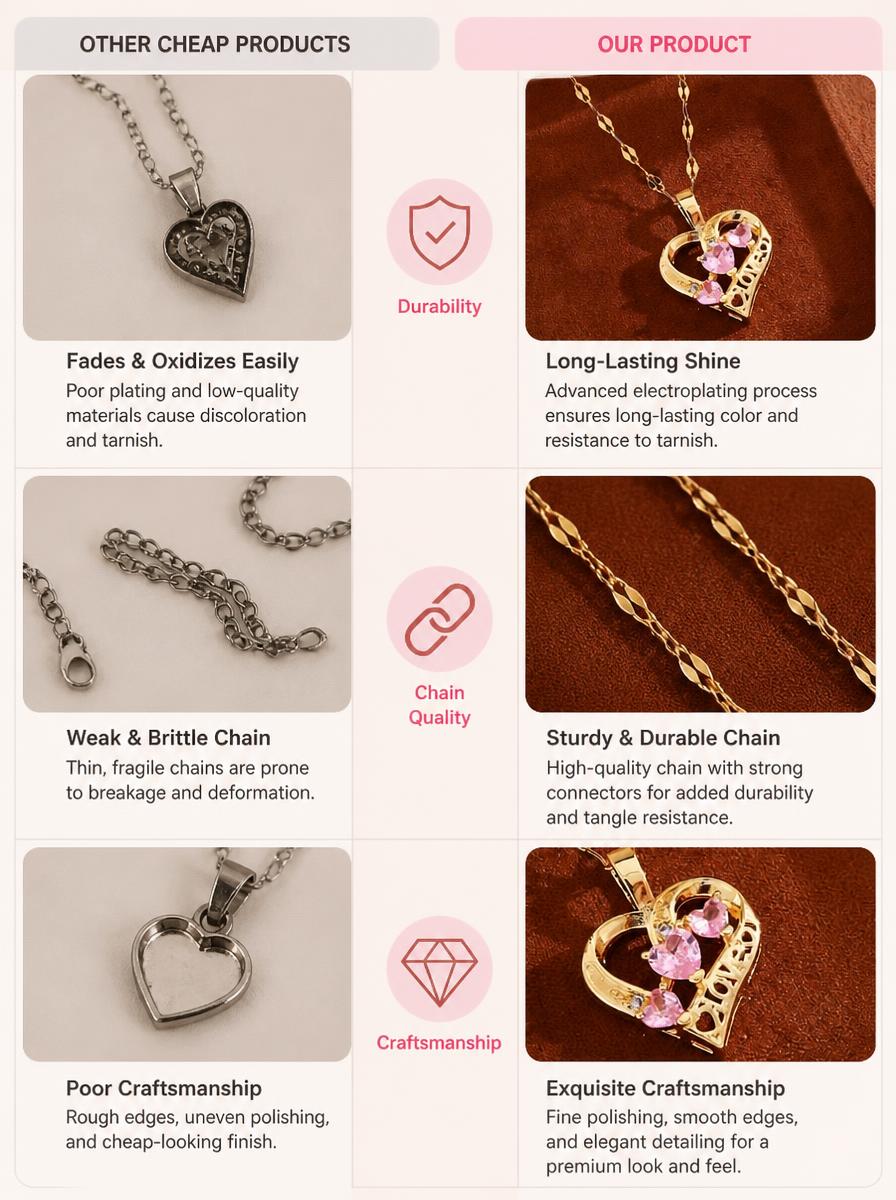 Gold Plated Heart Necklace with Pink Crystals