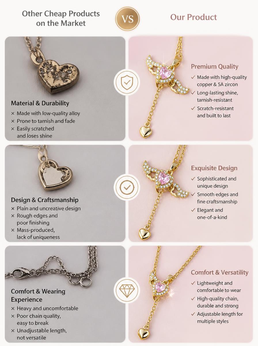 Angel Wing Heart Pendant Necklace