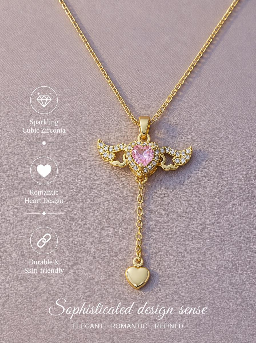 Angel Wing Heart Pendant Necklace