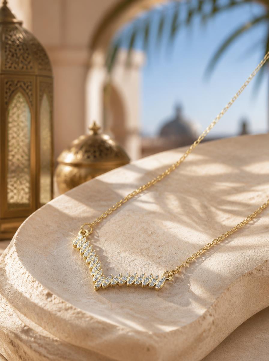Golden Marquise Crystal V-Necklace