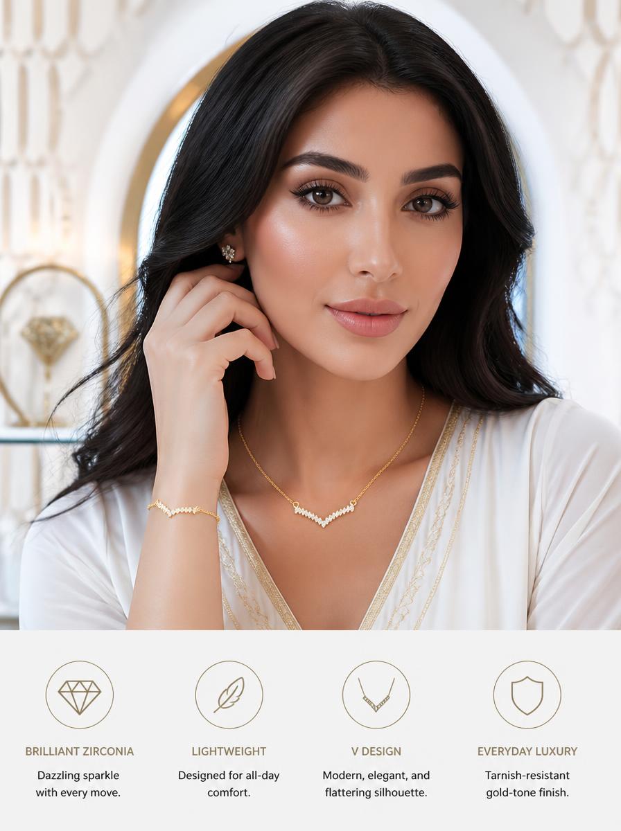 Golden Marquise Crystal V-Necklace
