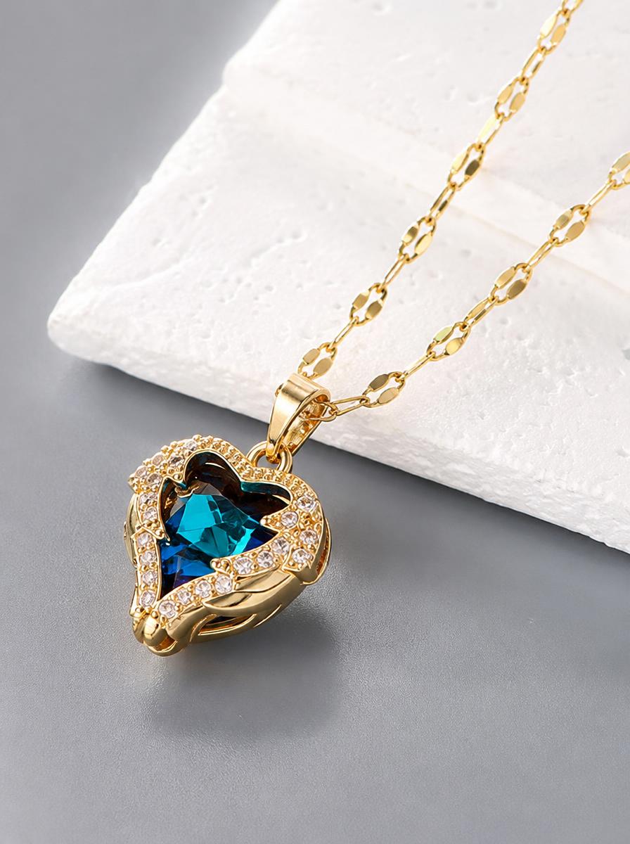 Heart Blue Crystal Pendant Necklace