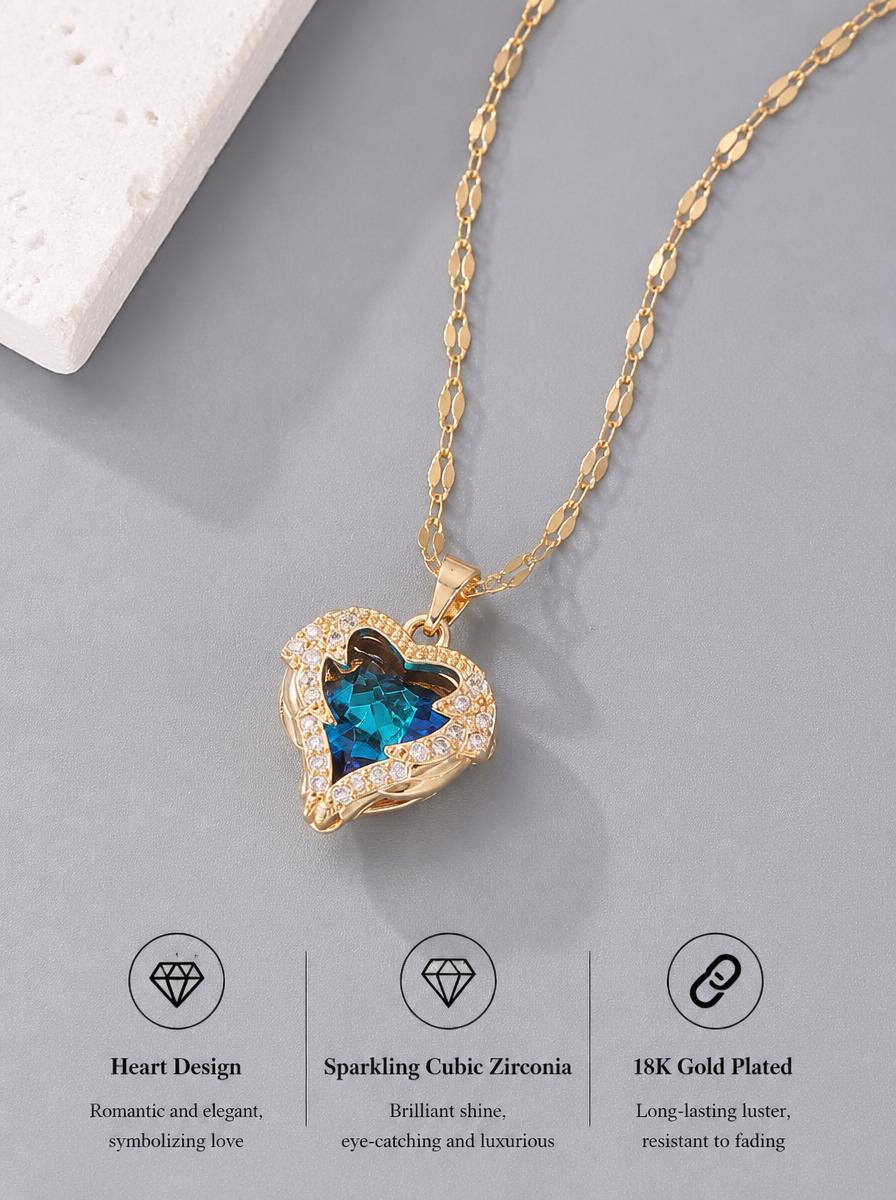 Heart Blue Crystal Pendant Necklace