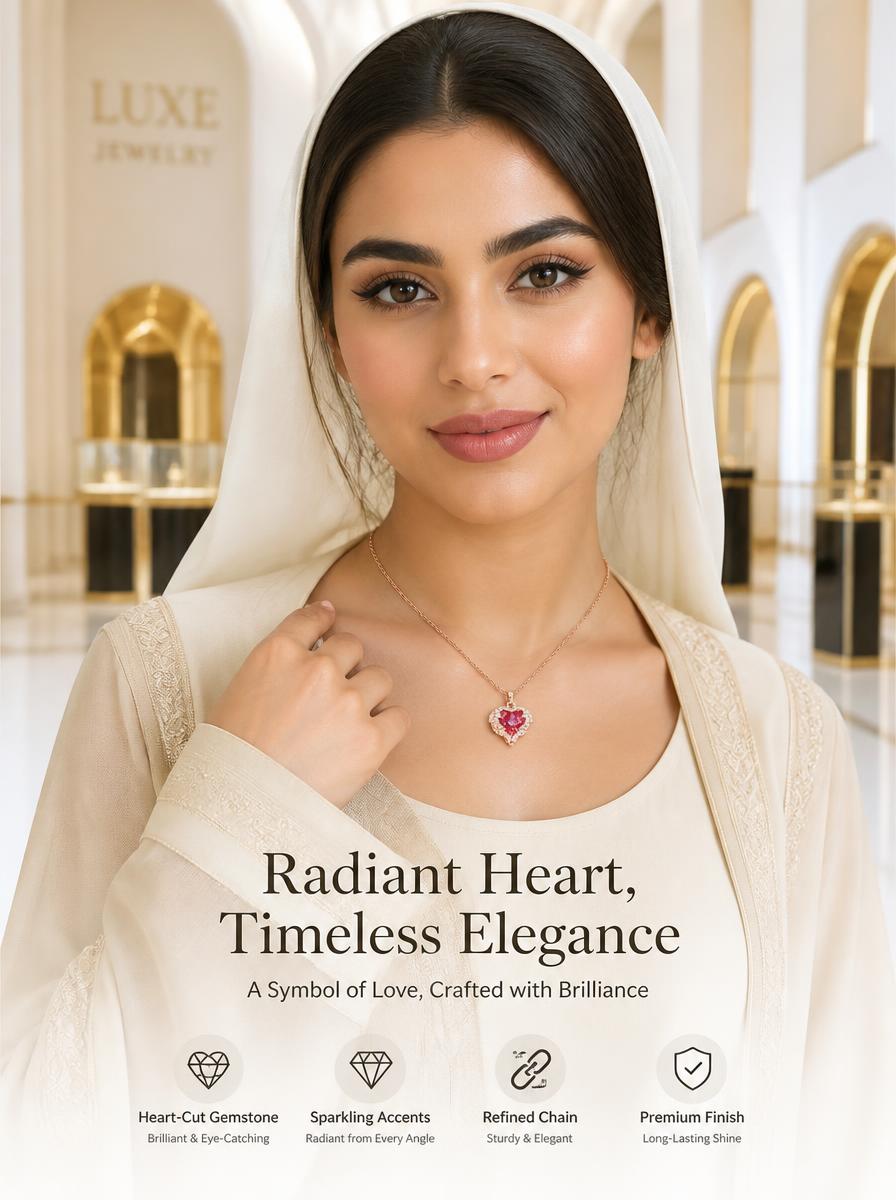 Rose Gold Pink Heart Crystal Necklace