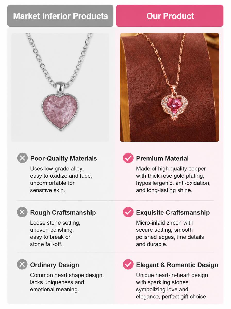 Rose Gold Pink Heart Crystal Necklace