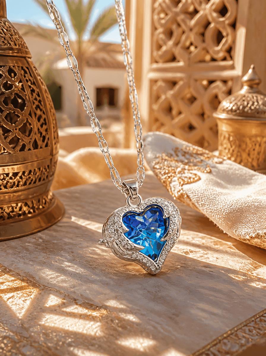Ocean Blue Heart Pendant Necklace
