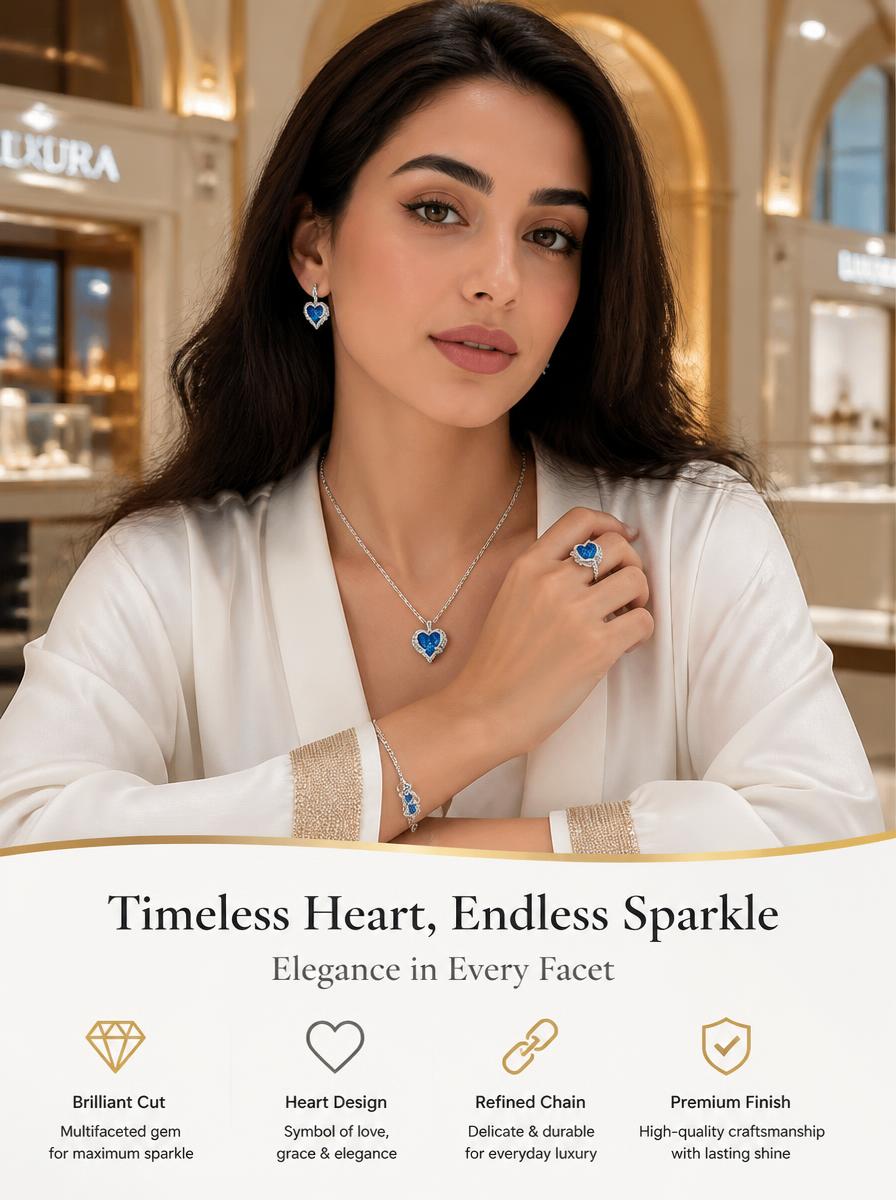 Ocean Blue Heart Pendant Necklace