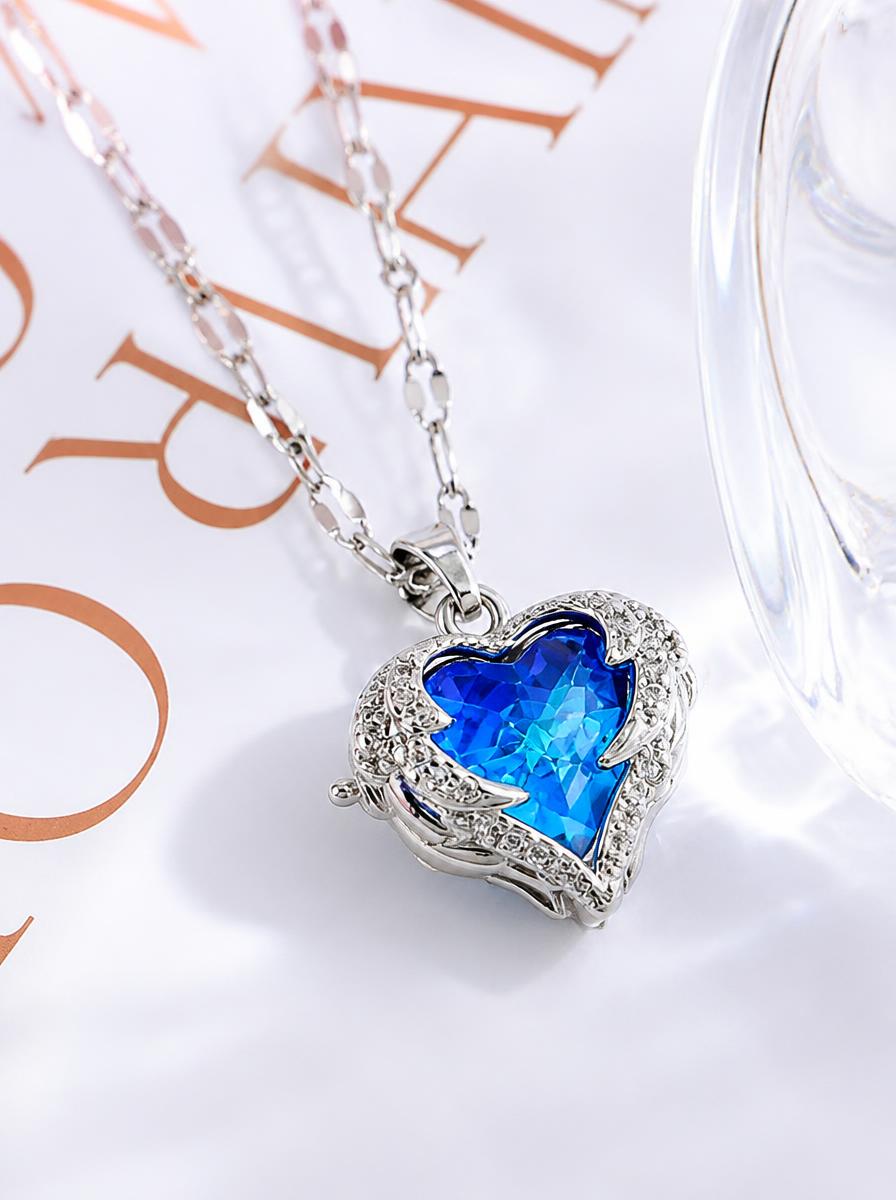 Ocean Blue Heart Pendant Necklace