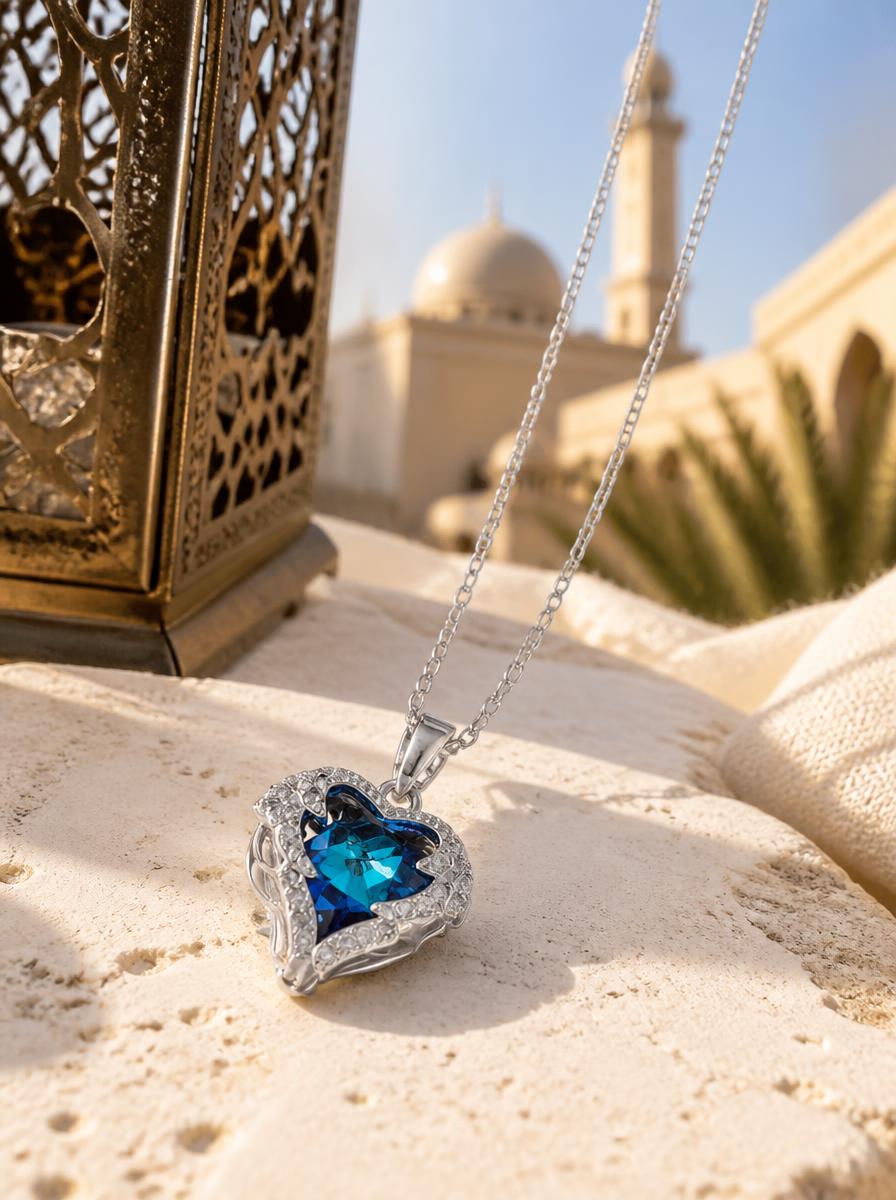 Ocean Blue Heart Pendant Necklace