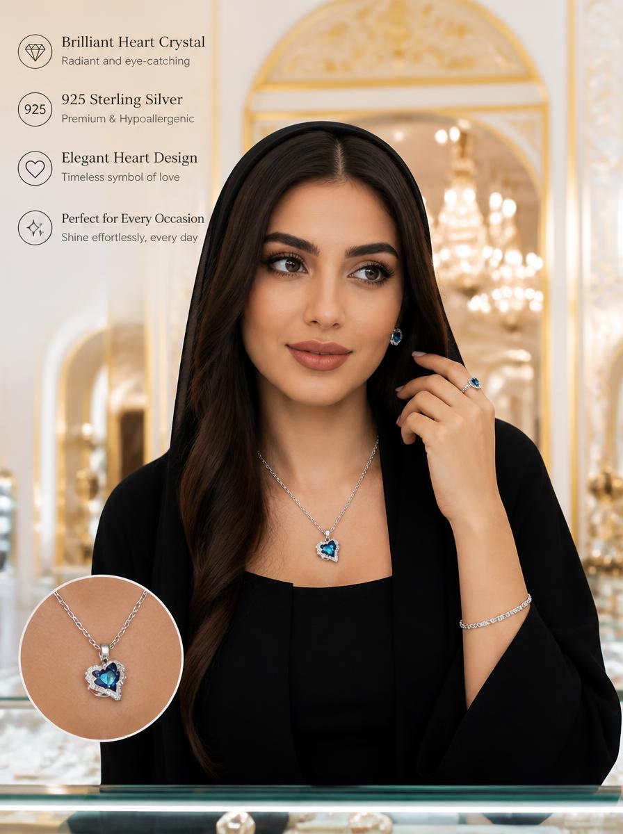 Ocean Blue Heart Pendant Necklace