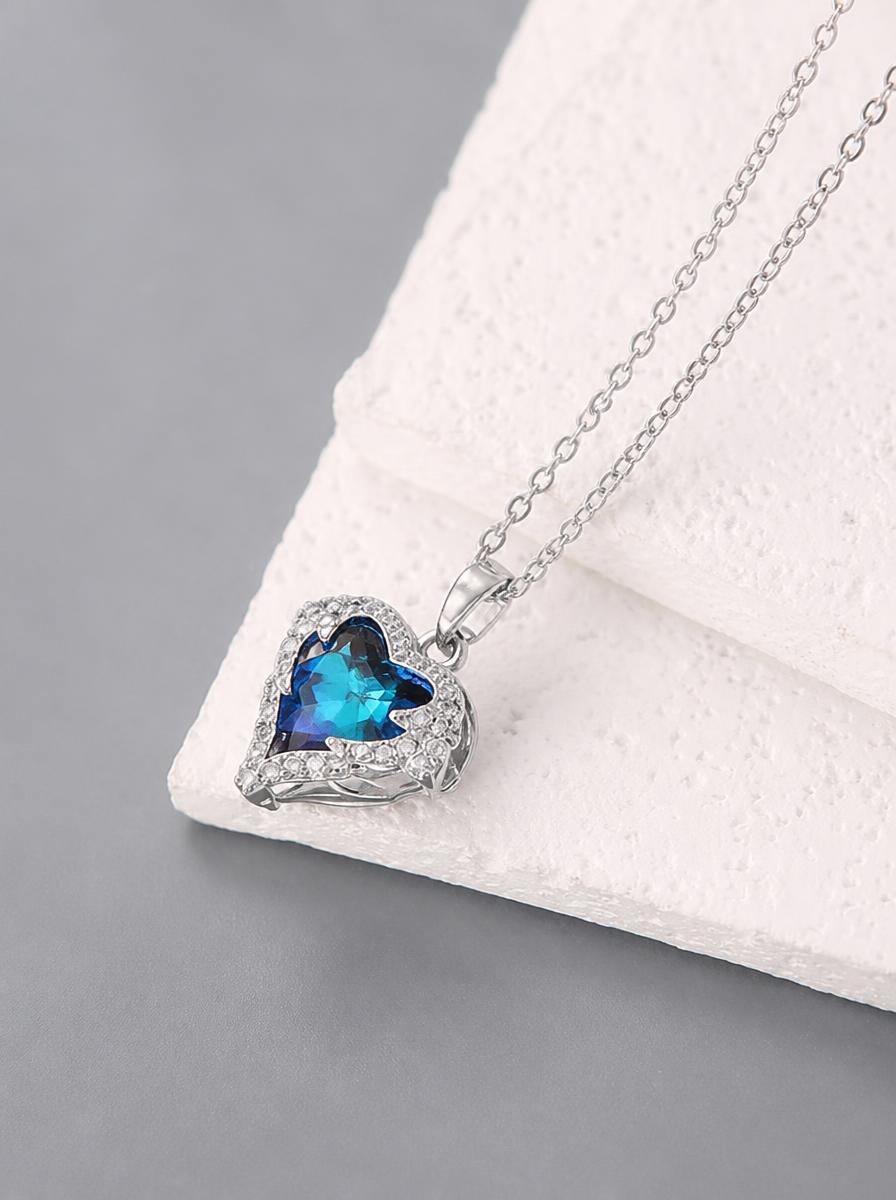 Ocean Blue Heart Pendant Necklace