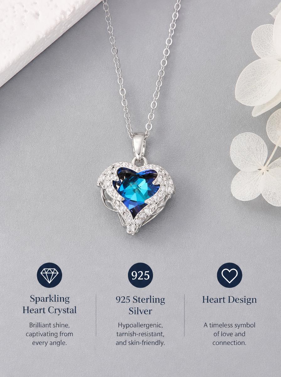 Ocean Blue Heart Pendant Necklace