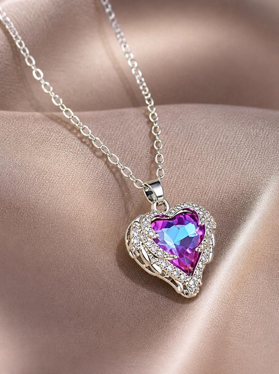 Purple Shimmer Heart Pendant Necklace