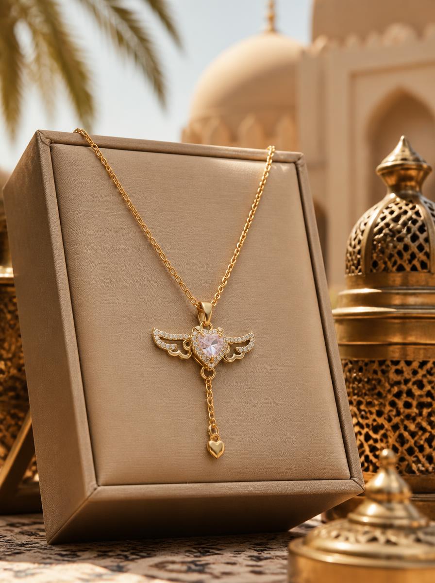 Angel Wing Heart Pendant Necklace