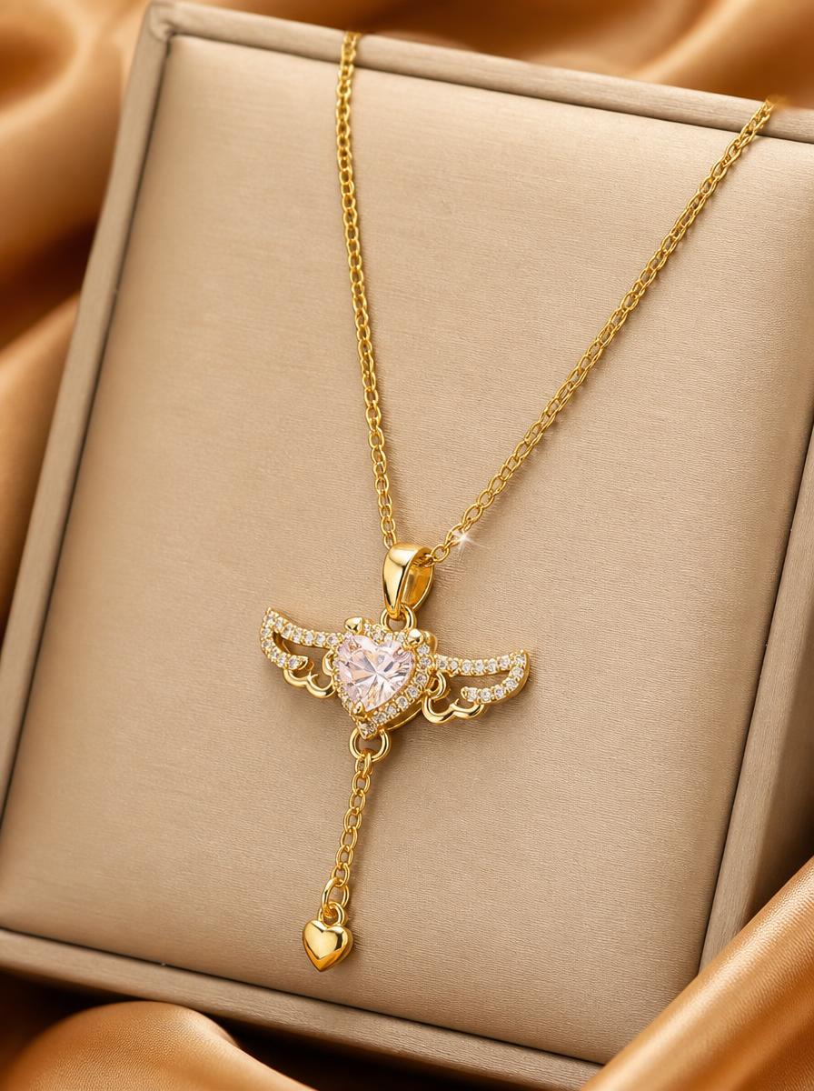 Angel Wing Heart Pendant Necklace