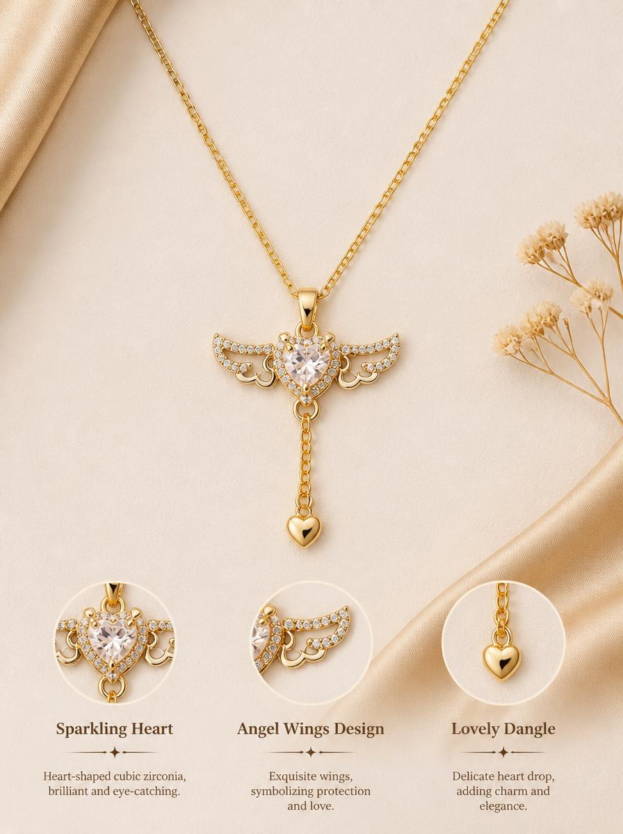 Angel Wing Heart Pendant Necklace