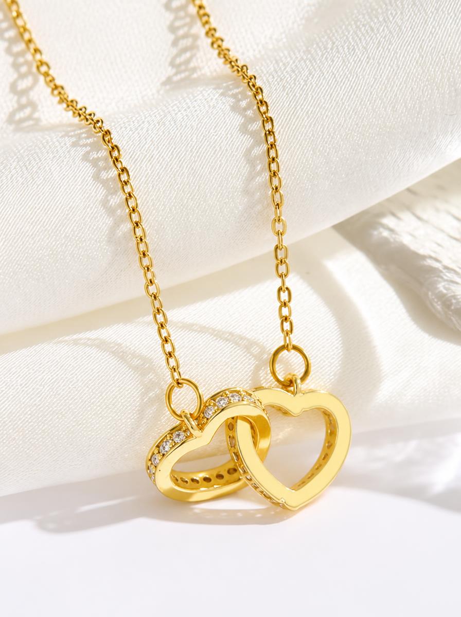 Golden Interlocked Heart Pendant Necklace