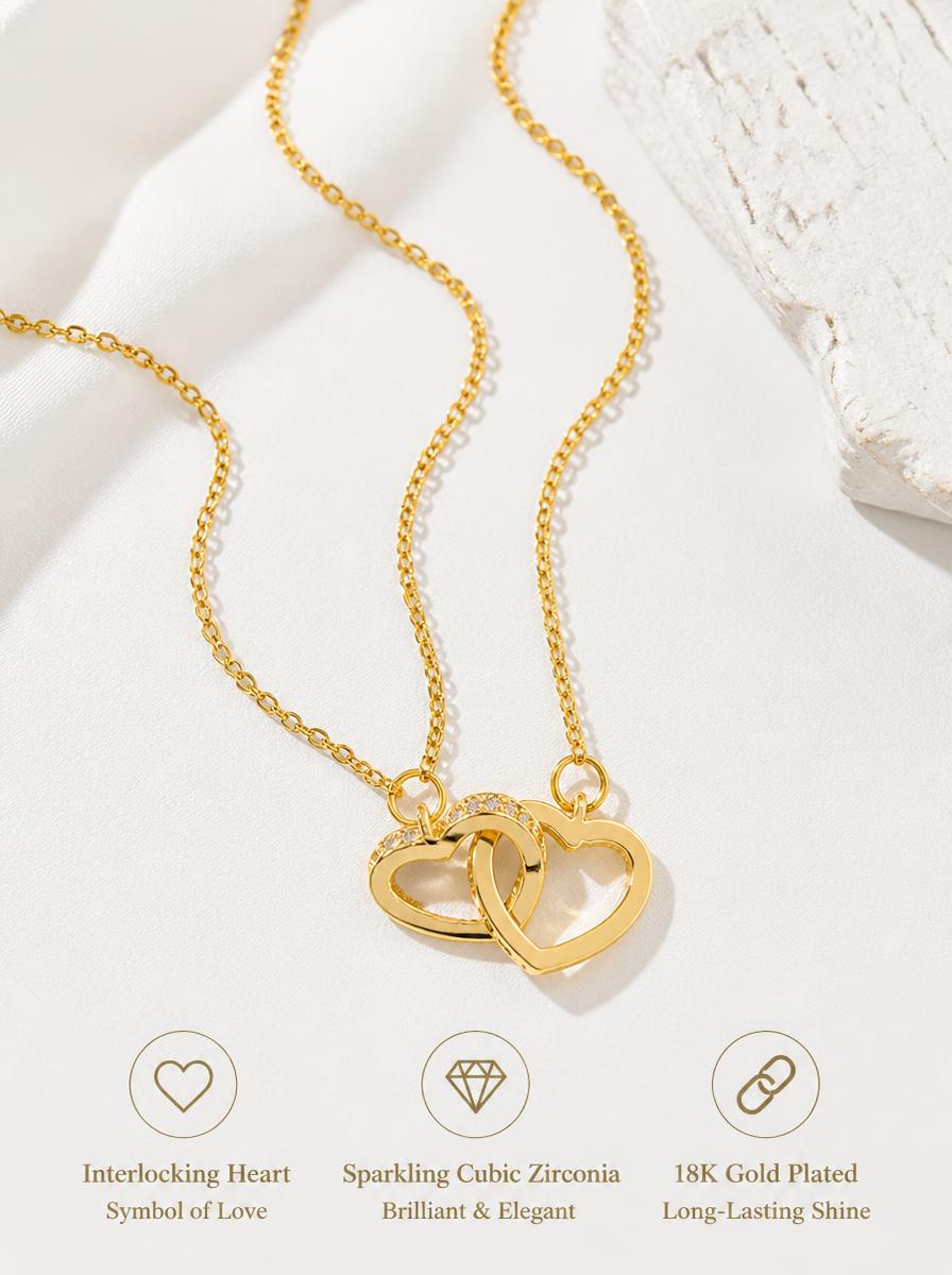 Golden Interlocked Heart Pendant Necklace