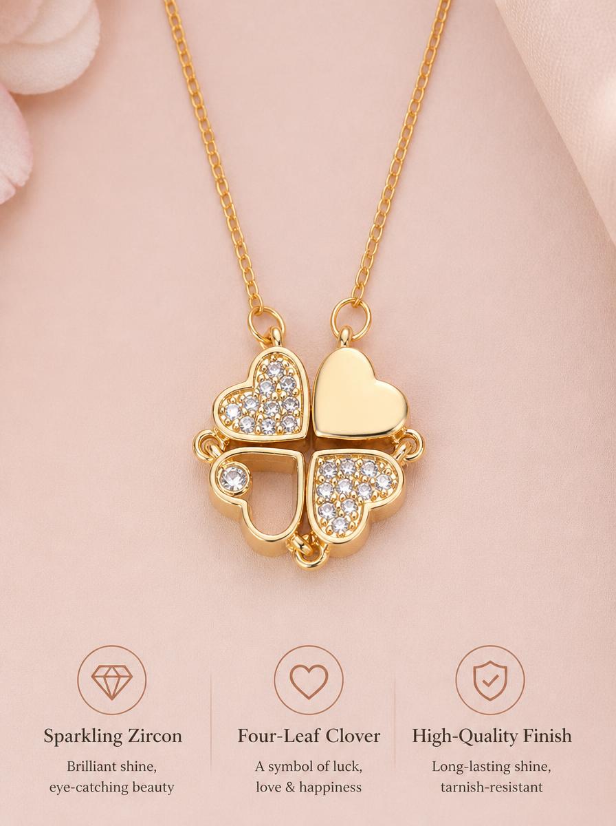 Gold Four-Leaf Clover Heart Necklace