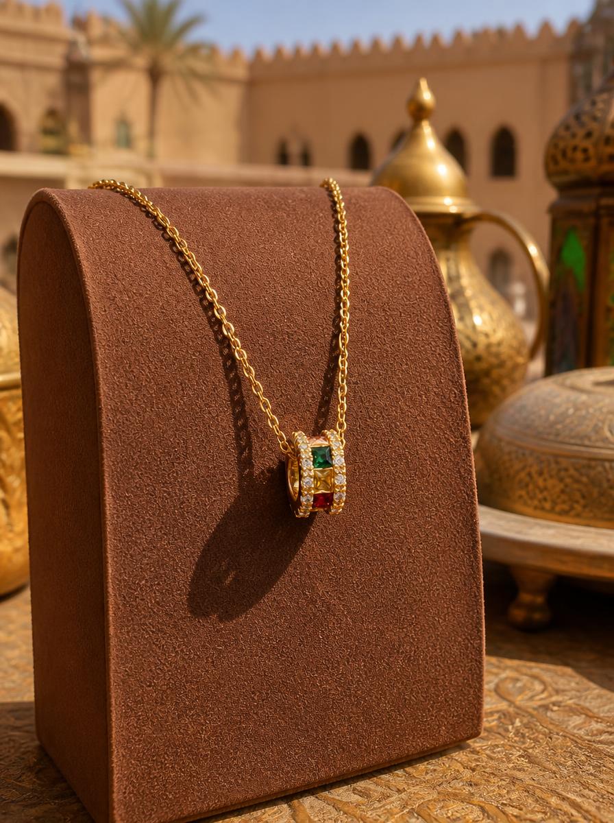 Color Zircon Roller Pendant Necklace