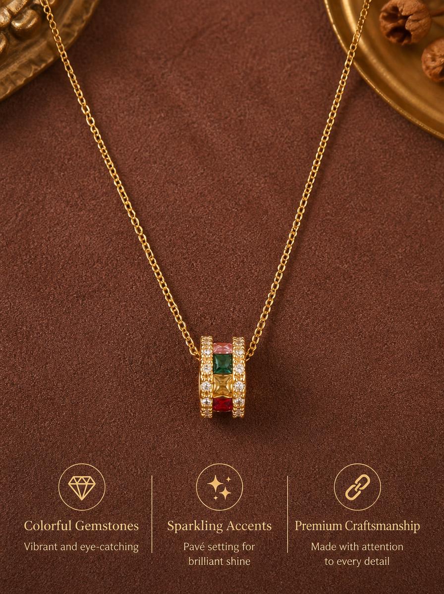 Color Zircon Roller Pendant Necklace