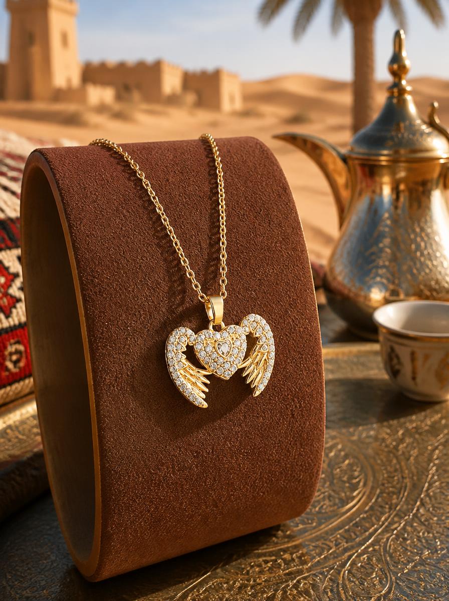 Golden Heart Wing Pendant Necklace