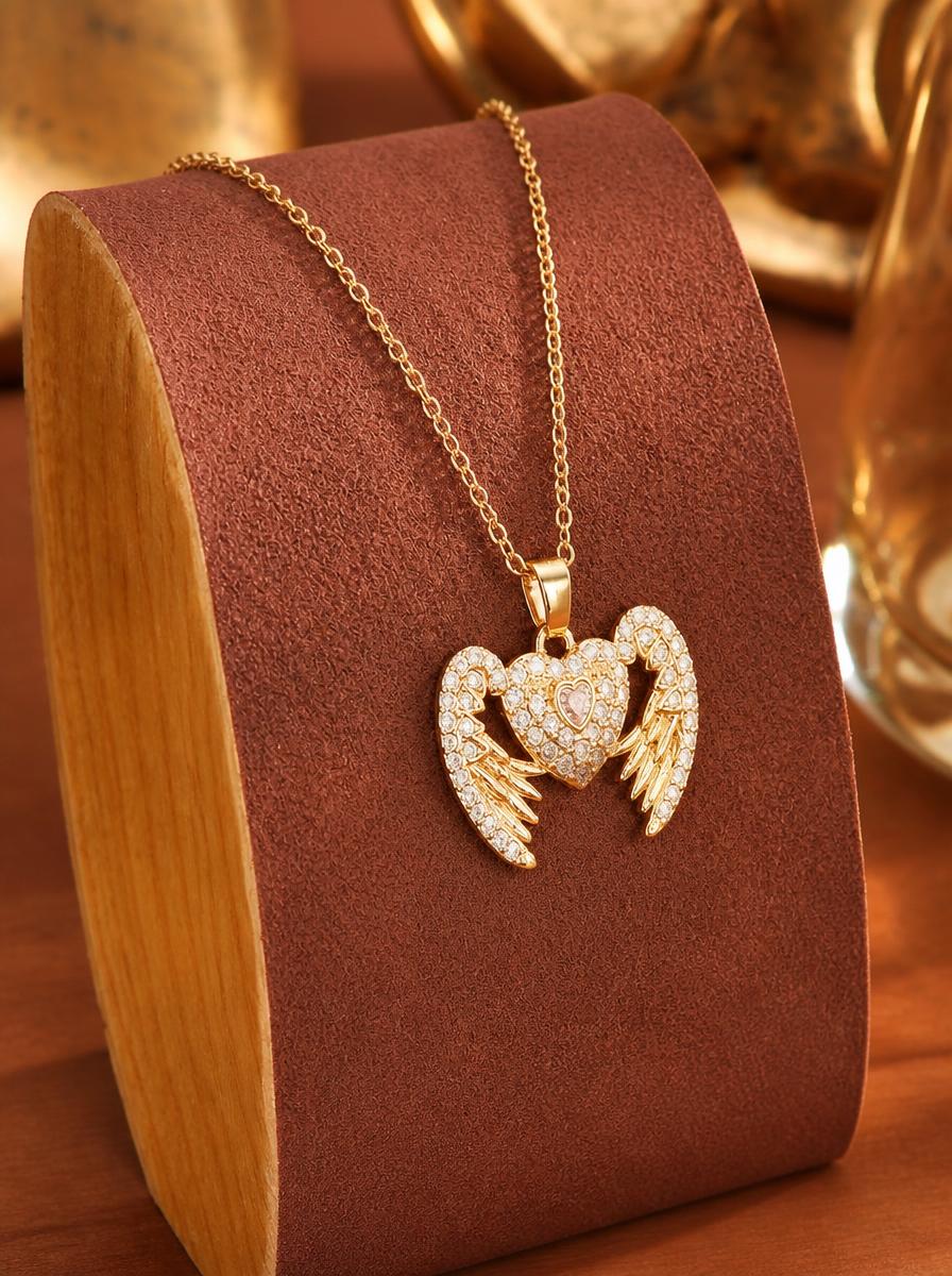 Golden Heart Wing Pendant Necklace