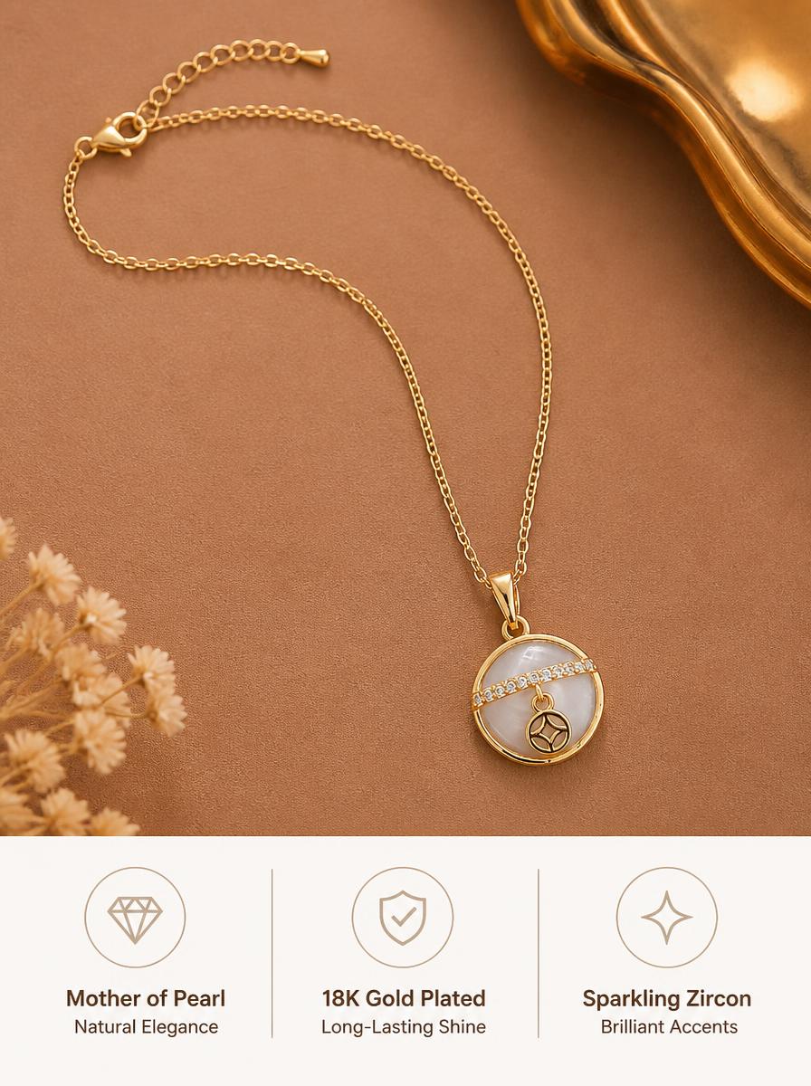 Gold Plated Mother-Of-Pearl Round Pendant Necklace