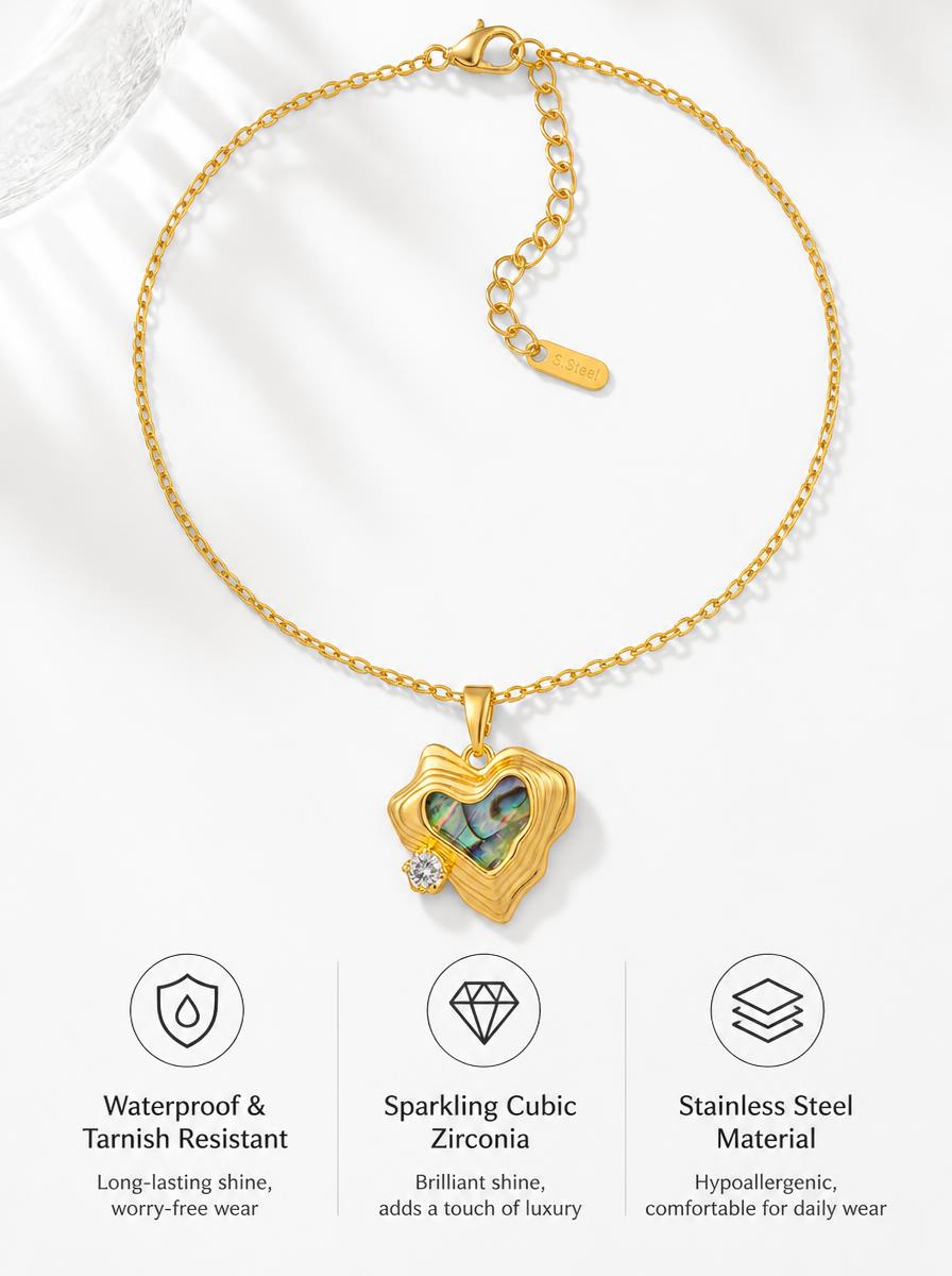 Wavy Heart Abalone Shell Necklace
