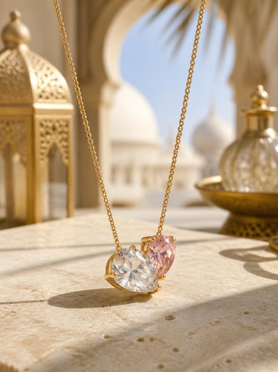 Two Heart Color Gem Necklace