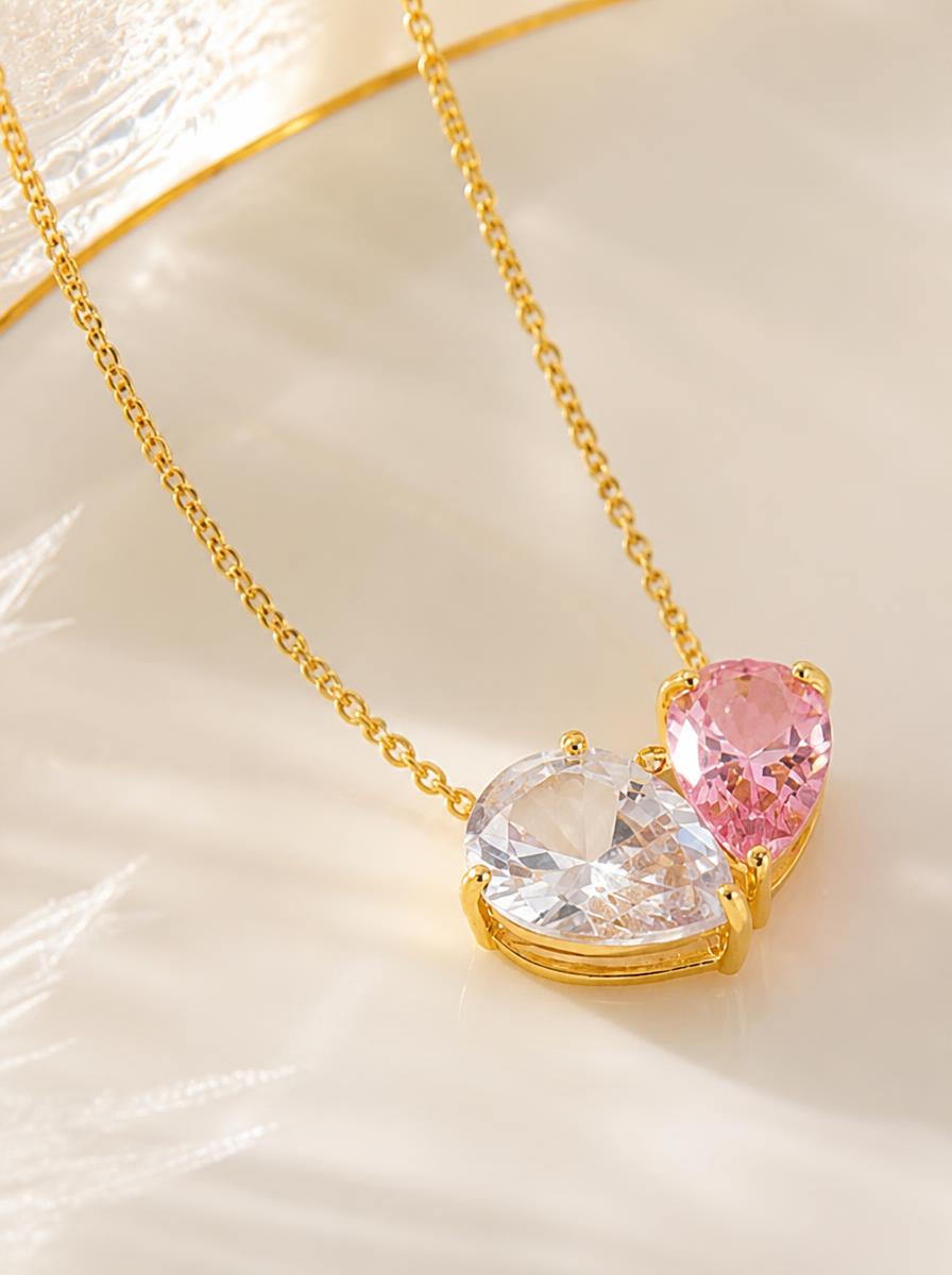 Two Heart Color Gem Necklace