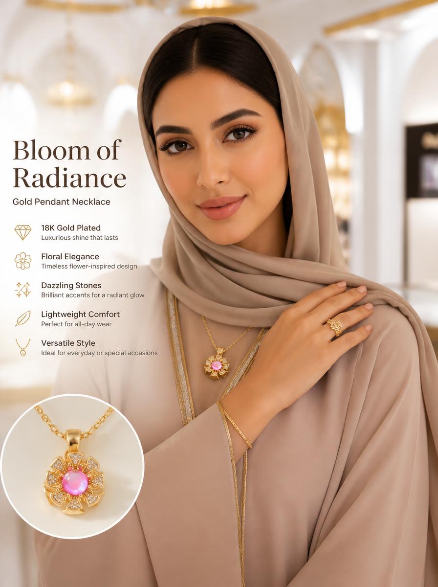 Gold Plated Pink Opal Blossom Pendant Necklace