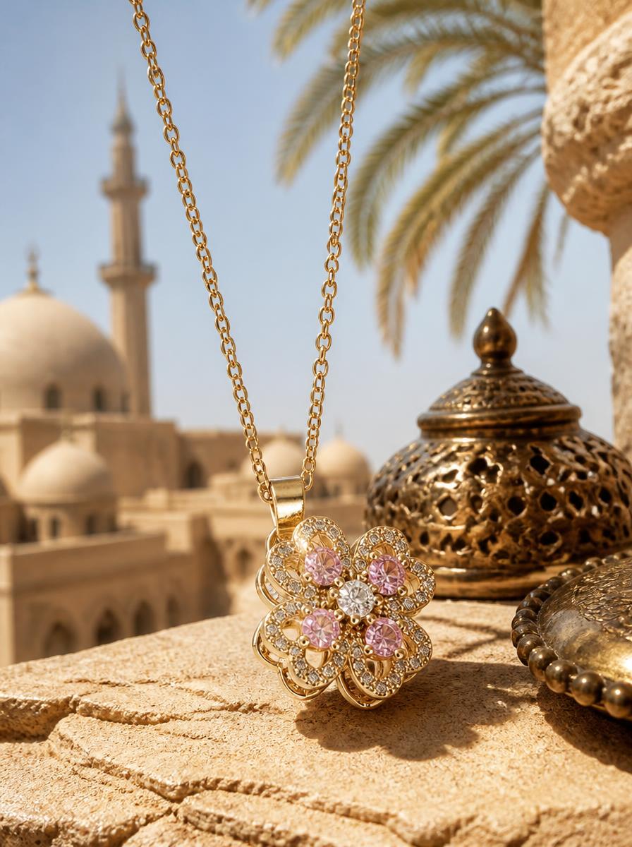 Pink Zircon Floral Necklace