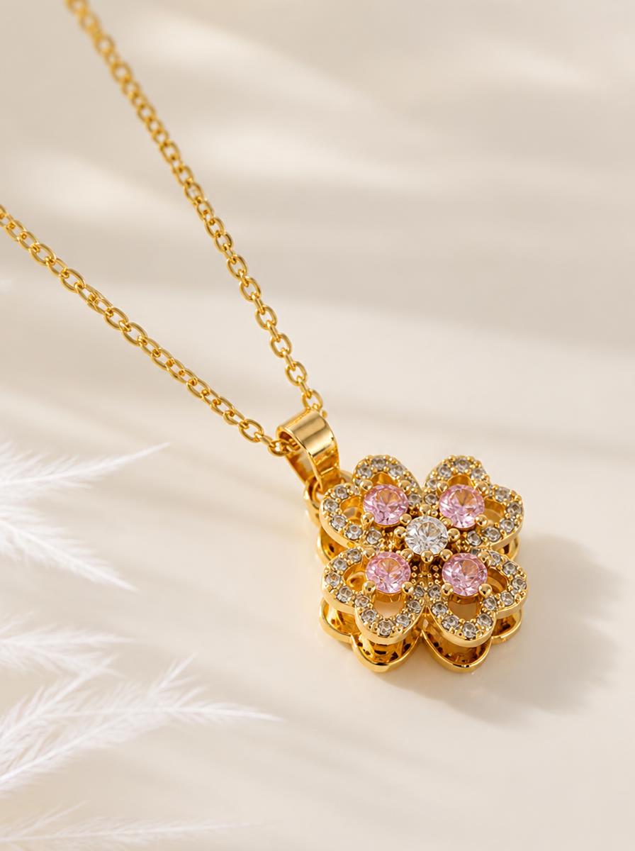 Pink Zircon Floral Necklace