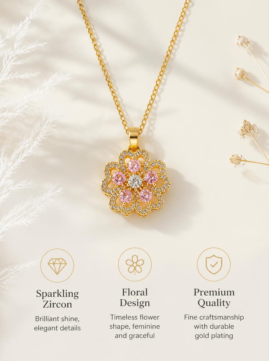 Pink Zircon Floral Necklace