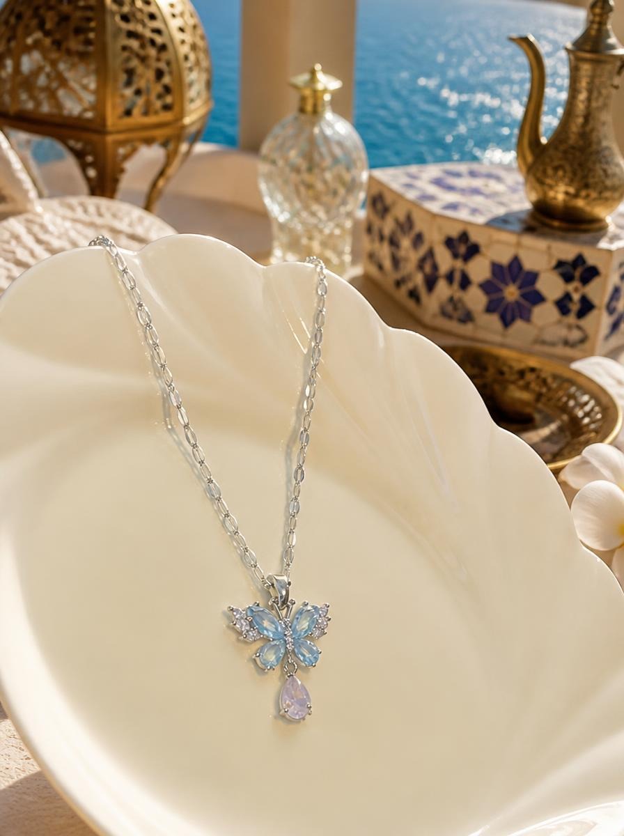 Blue Crystal Butterfly Necklace