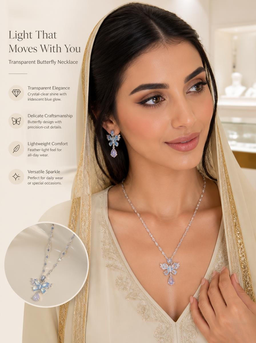 Blue Crystal Butterfly Necklace