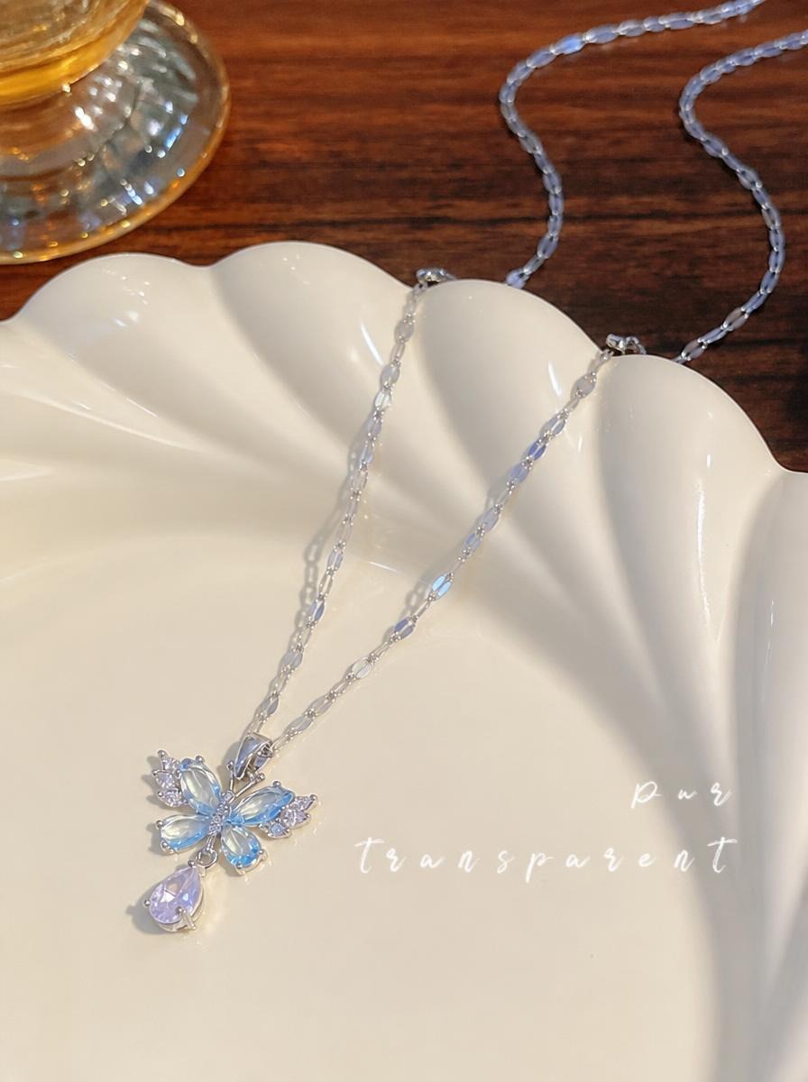 Blue Crystal Butterfly Necklace