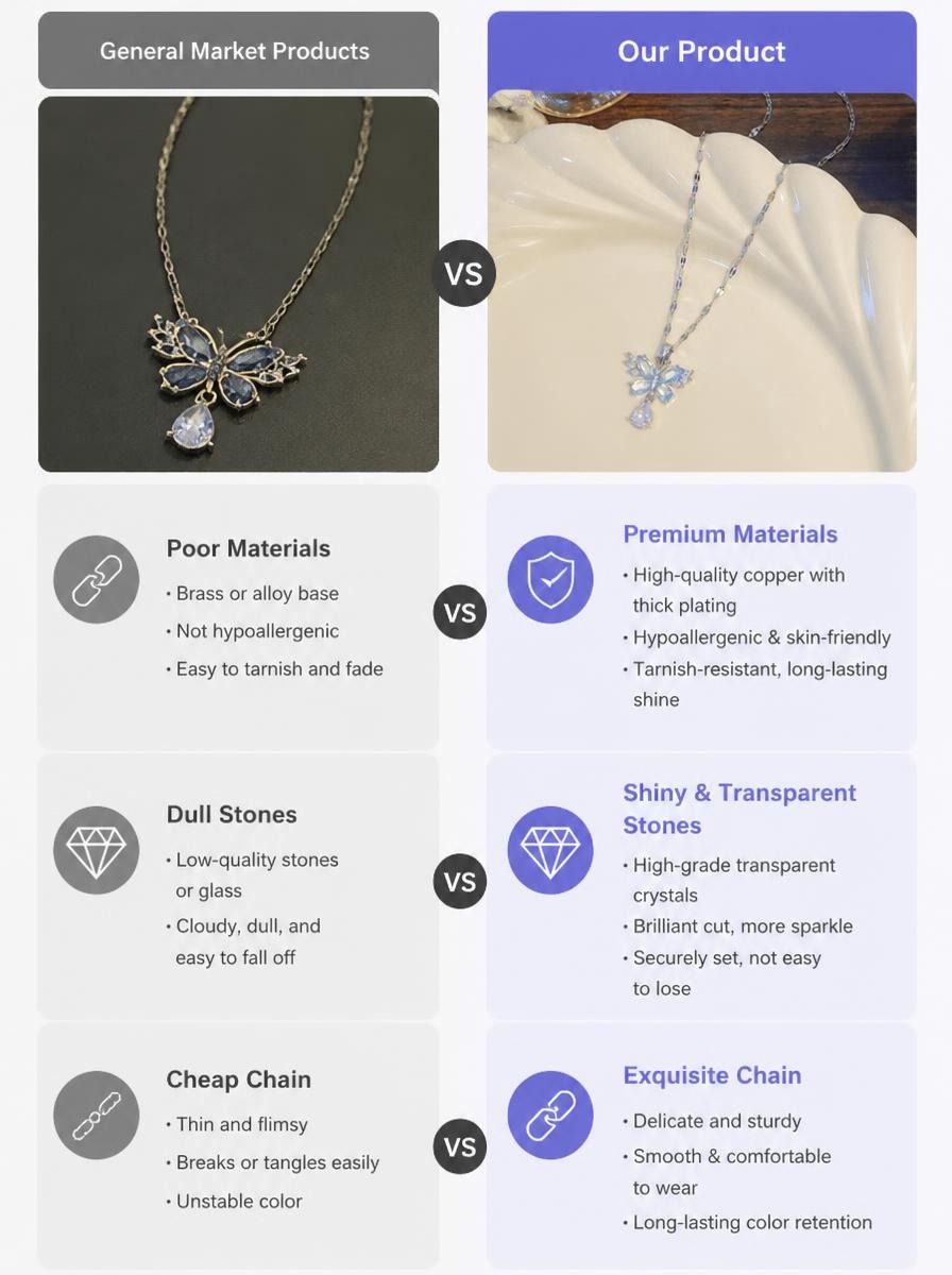 Blue Crystal Butterfly Necklace