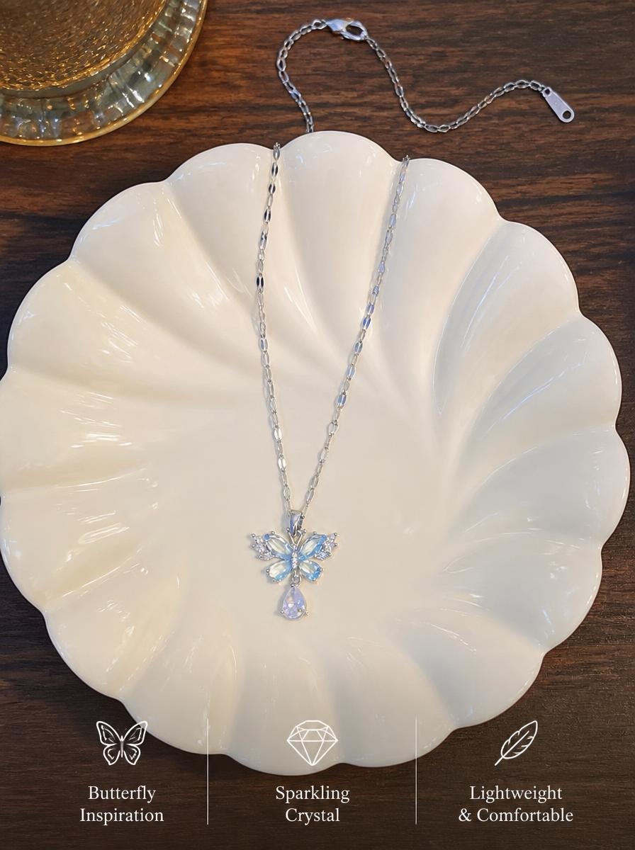 Blue Crystal Butterfly Necklace
