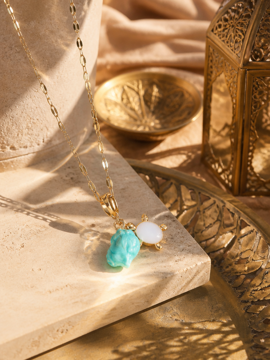 Aquatic Charm Turquoise and Shell Pendant Necklace