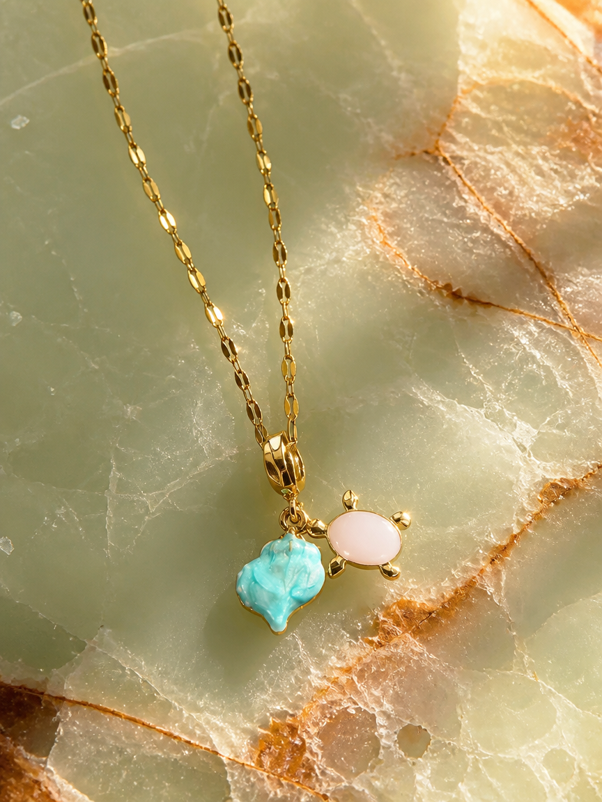 Aquatic Charm Turquoise and Shell Pendant Necklace