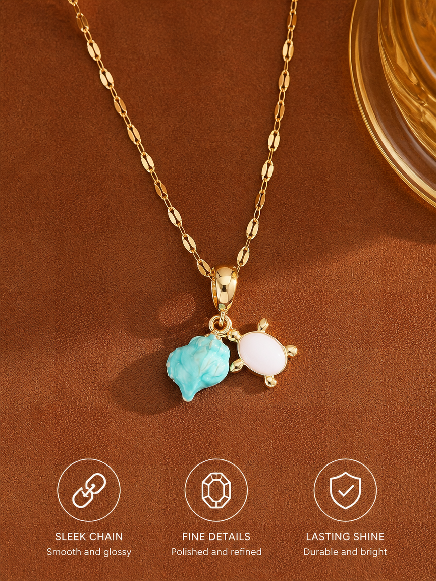 Aquatic Charm Turquoise and Shell Pendant Necklace